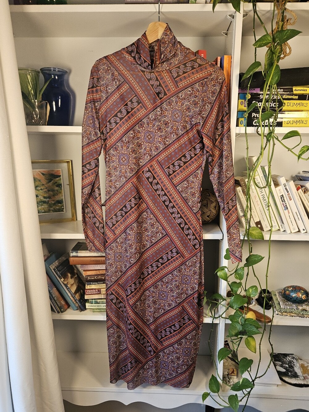 NWT Steve Madden Midi Dress Burgundy Sheer Paisley With Slip Turtleneck Medium